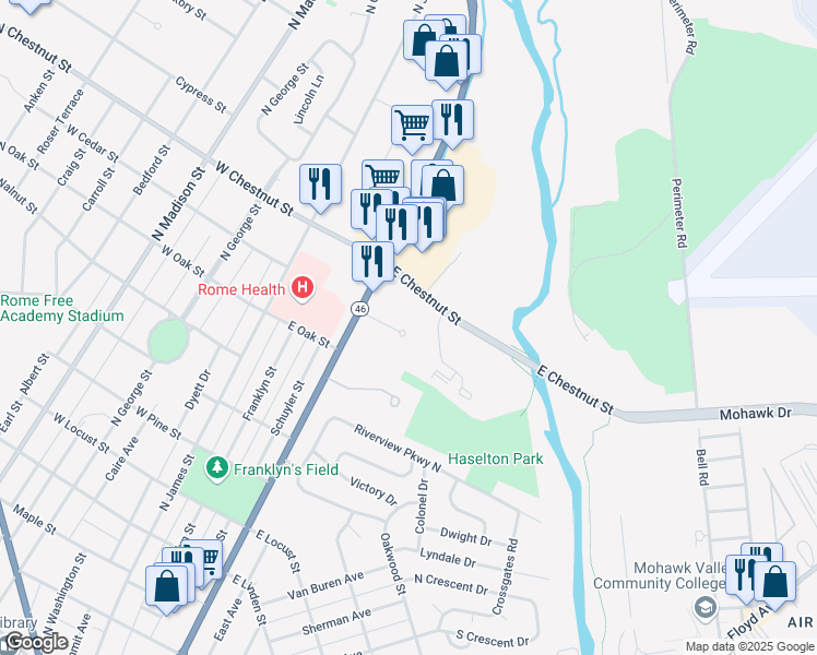map of restaurants, bars, coffee shops, grocery stores, and more near 326 East Chestnut Street in Rome