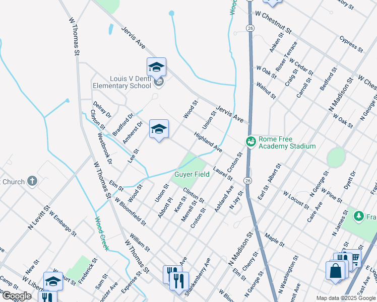 map of restaurants, bars, coffee shops, grocery stores, and more near 801 Laurel Street in Rome