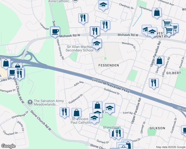 map of restaurants, bars, coffee shops, grocery stores, and more near 250 Magnolia Drive in Hamilton