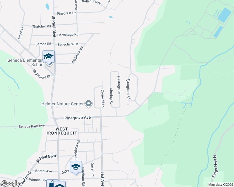 map of restaurants, bars, coffee shops, grocery stores, and more near 83 Hastings Lane in Rochester