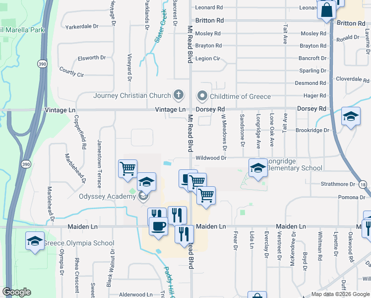 map of restaurants, bars, coffee shops, grocery stores, and more near 3801 County Road 150 in Rochester