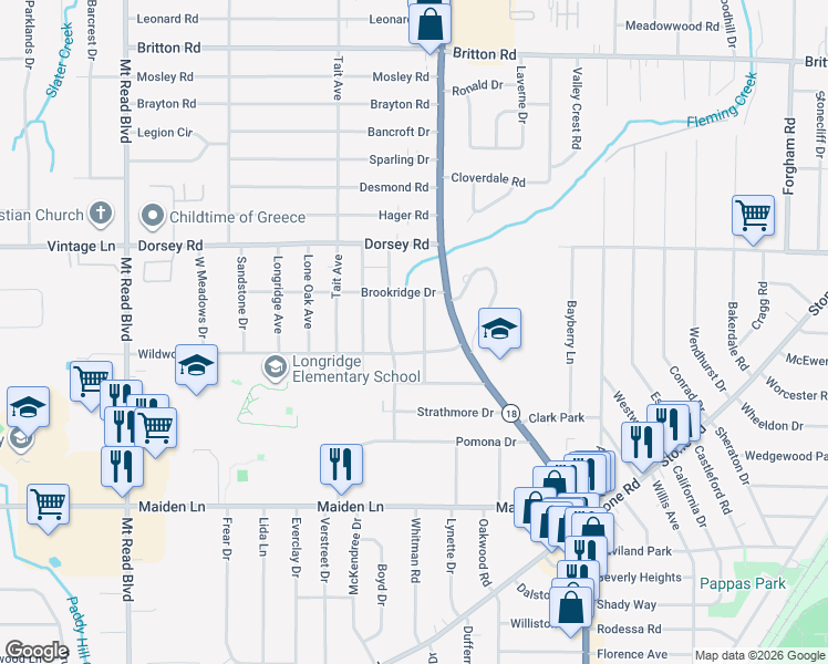 map of restaurants, bars, coffee shops, grocery stores, and more near 59 Veness Avenue in Rochester