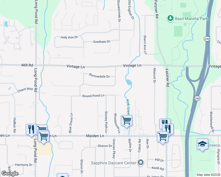 map of restaurants, bars, coffee shops, grocery stores, and more near 114 Kirkstone Pass in Rochester
