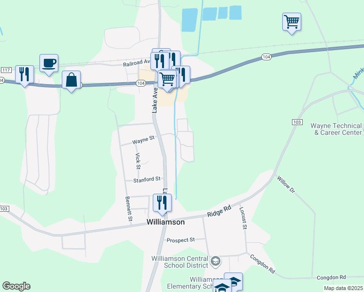 map of restaurants, bars, coffee shops, grocery stores, and more near 3207 Arrowbend Drive in Williamson