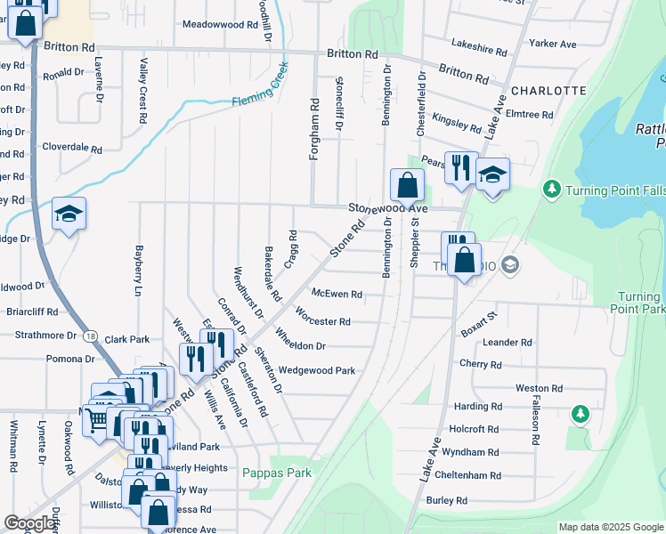 map of restaurants, bars, coffee shops, grocery stores, and more near 19 West Parkway in Rochester