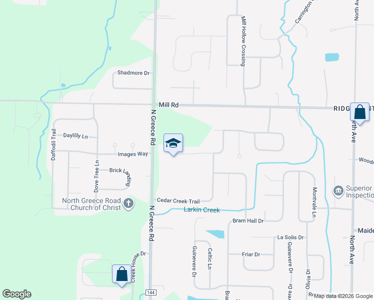 map of restaurants, bars, coffee shops, grocery stores, and more near 495 East Moreno Drive in Rochester