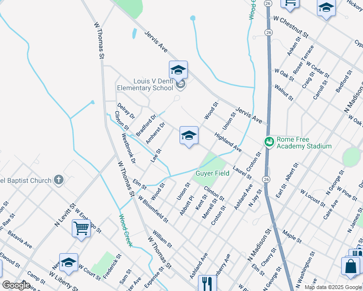 map of restaurants, bars, coffee shops, grocery stores, and more near 801 Laurel Street in Rome