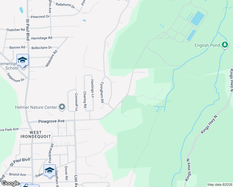 map of restaurants, bars, coffee shops, grocery stores, and more near 64 Oakridge Drive in Rochester