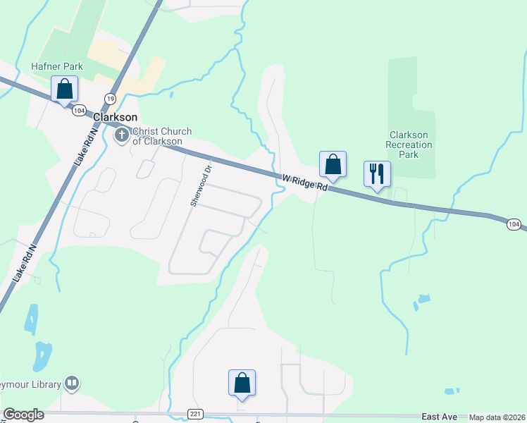 map of restaurants, bars, coffee shops, grocery stores, and more near 46 Valley View Drive in Brockport