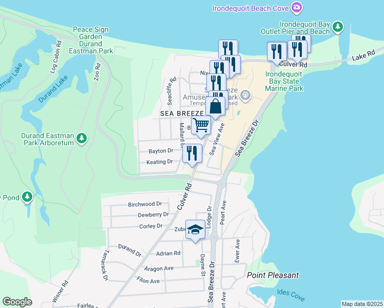 map of restaurants, bars, coffee shops, grocery stores, and more near 28 Vanderlin Park in Irondequoit
