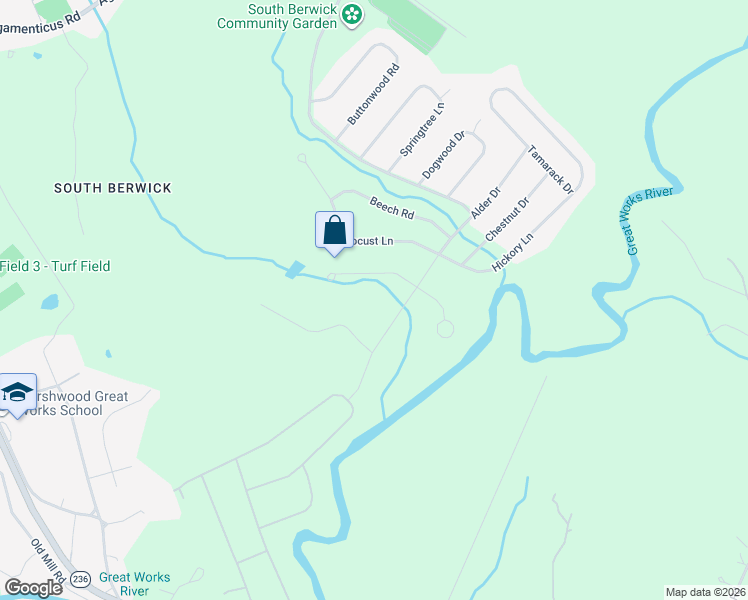 map of restaurants, bars, coffee shops, grocery stores, and more near 224 Main Street in South Berwick