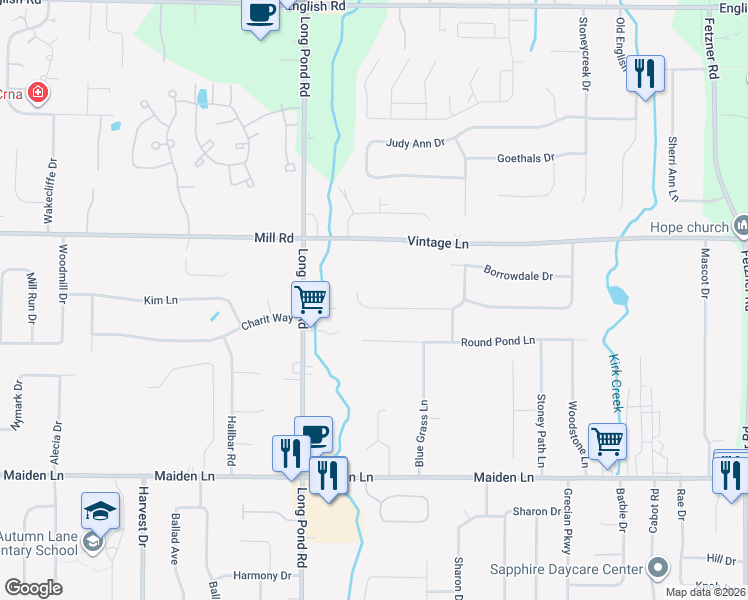 map of restaurants, bars, coffee shops, grocery stores, and more near 380 Round Pond Lane in Rochester