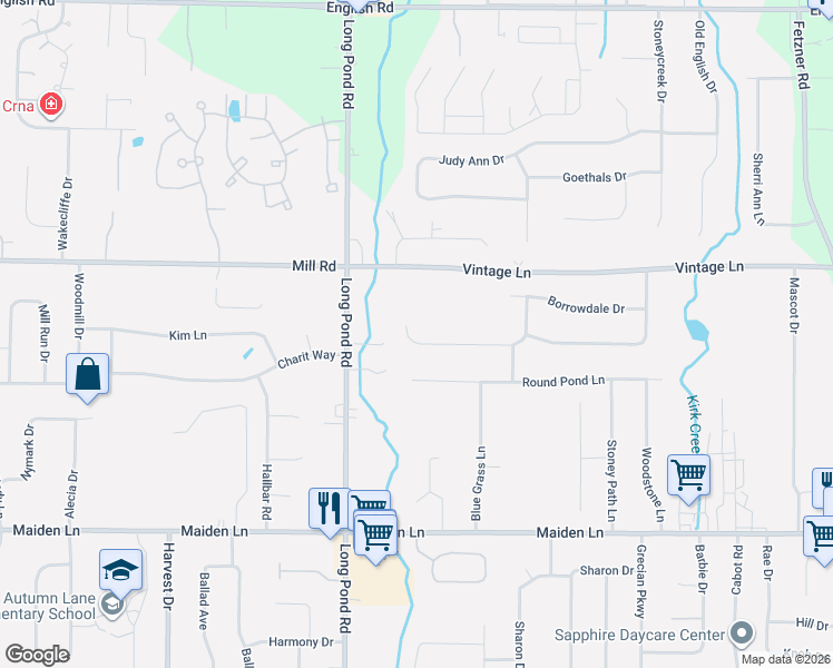 map of restaurants, bars, coffee shops, grocery stores, and more near Troutbeck Lane in Rochester