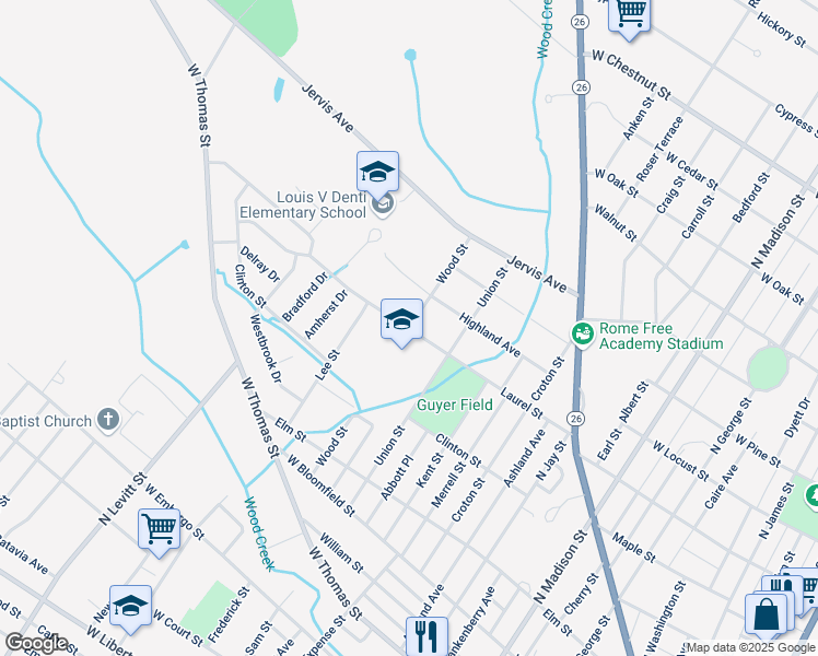 map of restaurants, bars, coffee shops, grocery stores, and more near 898 Laurel Street in Rome