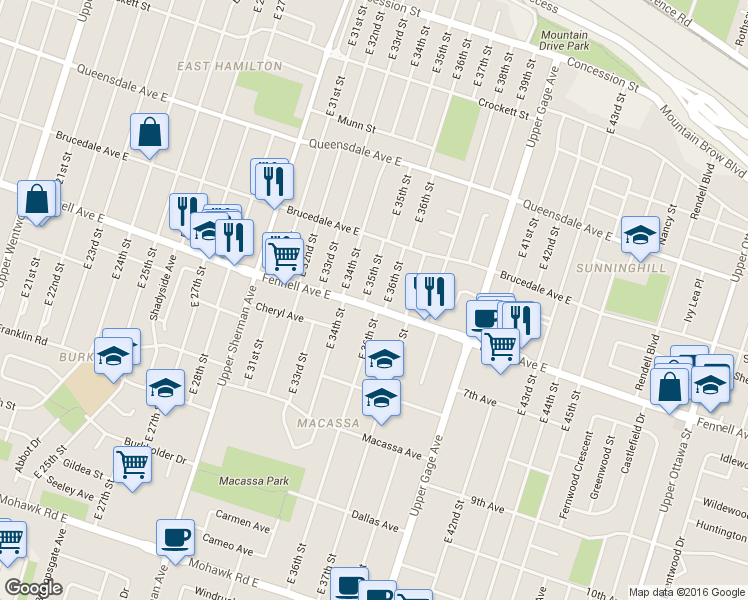 map of restaurants, bars, coffee shops, grocery stores, and more near 276 East 35th Street in Hamilton