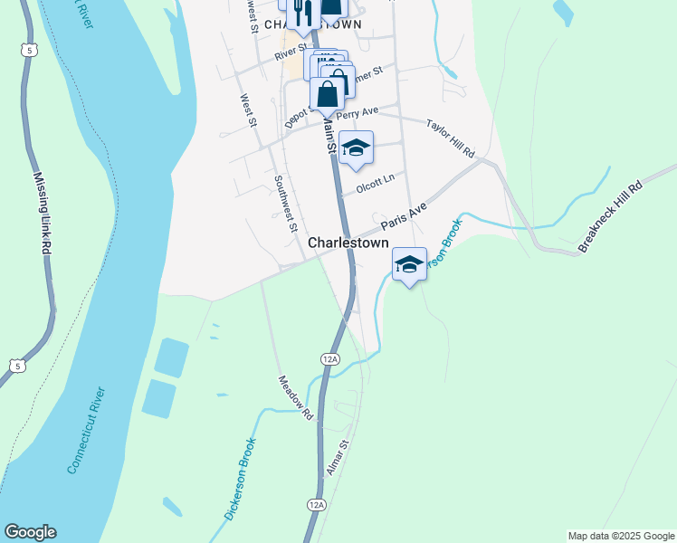 map of restaurants, bars, coffee shops, grocery stores, and more near in Charlestown