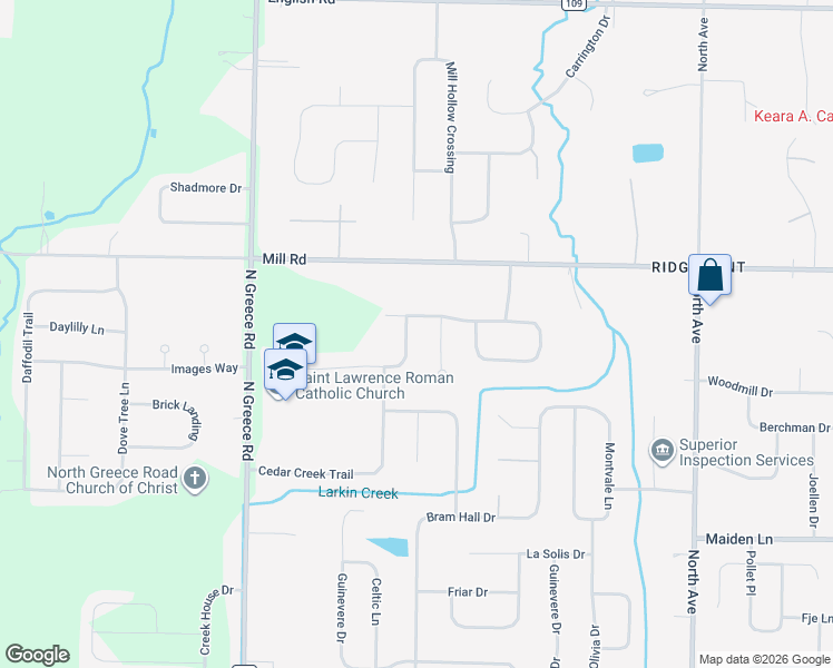 map of restaurants, bars, coffee shops, grocery stores, and more near 409 East Moreno Drive in Rochester