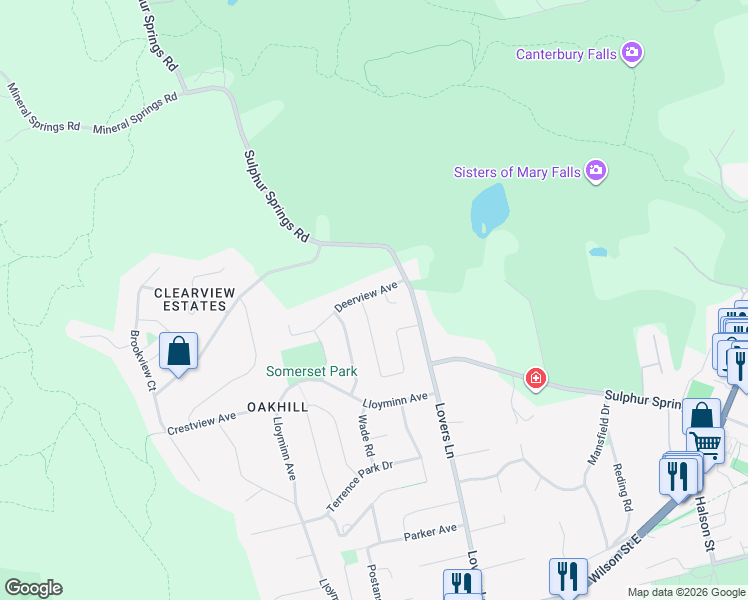 map of restaurants, bars, coffee shops, grocery stores, and more near 28 Deerview Avenue in Hamilton