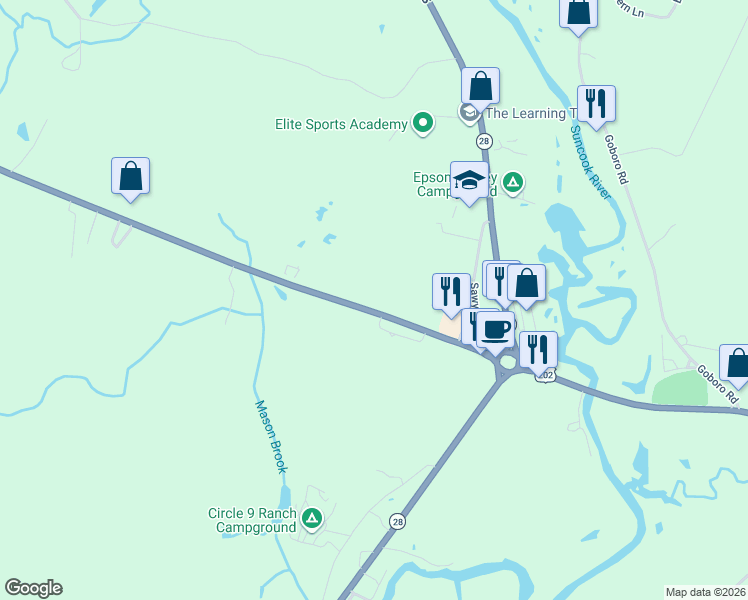 map of restaurants, bars, coffee shops, grocery stores, and more near 1990 Dover Rd in Epsom