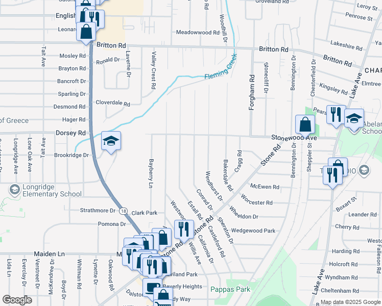 map of restaurants, bars, coffee shops, grocery stores, and more near 198 Conrad Drive in Rochester