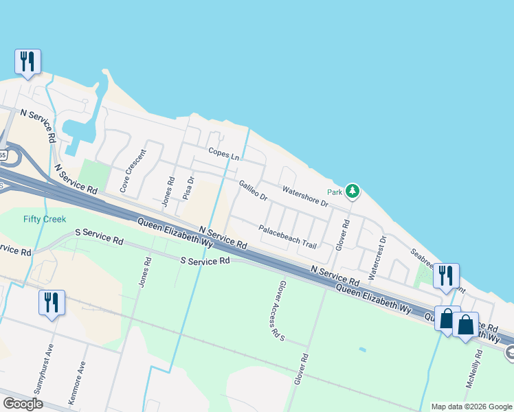 map of restaurants, bars, coffee shops, grocery stores, and more near 144 Galileo Drive in Hamilton