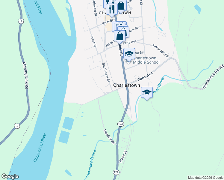 map of restaurants, bars, coffee shops, grocery stores, and more near 122 Southwest Street in Charlestown