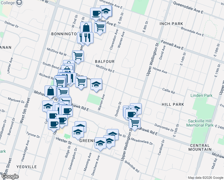 map of restaurants, bars, coffee shops, grocery stores, and more near 86 South Bend Road East in Hamilton