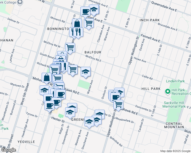map of restaurants, bars, coffee shops, grocery stores, and more near 86 South Bend Road East in Hamilton