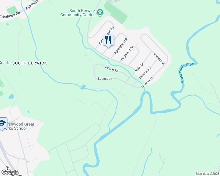 map of restaurants, bars, coffee shops, grocery stores, and more near Elizabeth Road in South Berwick