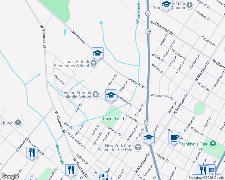 map of restaurants, bars, coffee shops, grocery stores, and more near 808 Highland Avenue in Rome