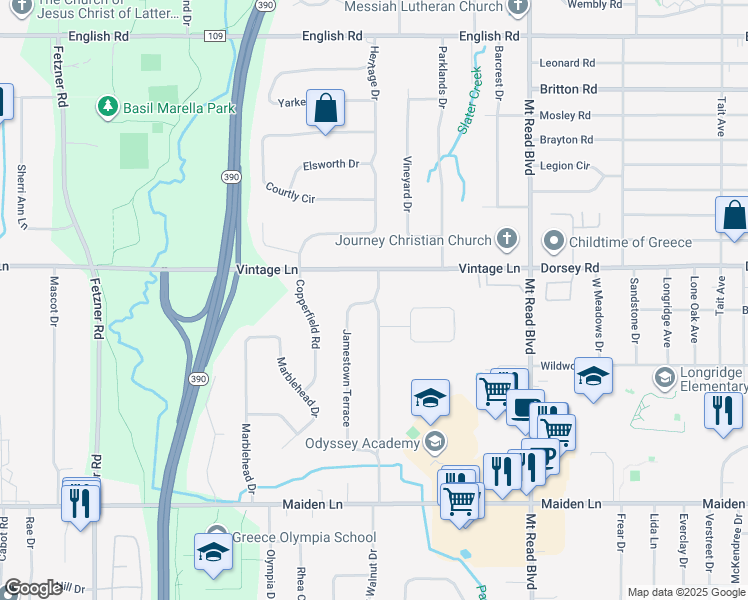 map of restaurants, bars, coffee shops, grocery stores, and more near 325 Heritage Drive in Rochester