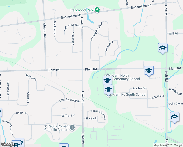 map of restaurants, bars, coffee shops, grocery stores, and more near 969 Klem Road in Webster