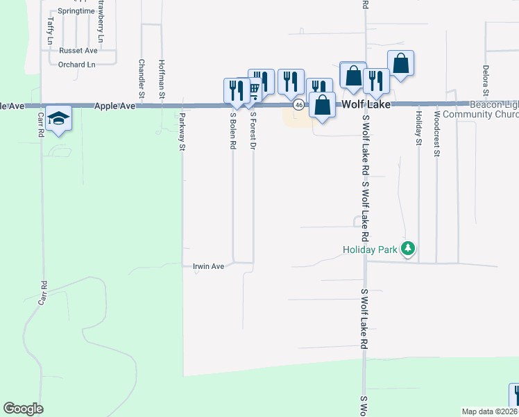 map of restaurants, bars, coffee shops, grocery stores, and more near 1238 South Forest Drive in Muskegon