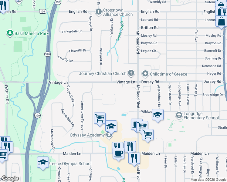 map of restaurants, bars, coffee shops, grocery stores, and more near 177 Heritage Circle in Rochester