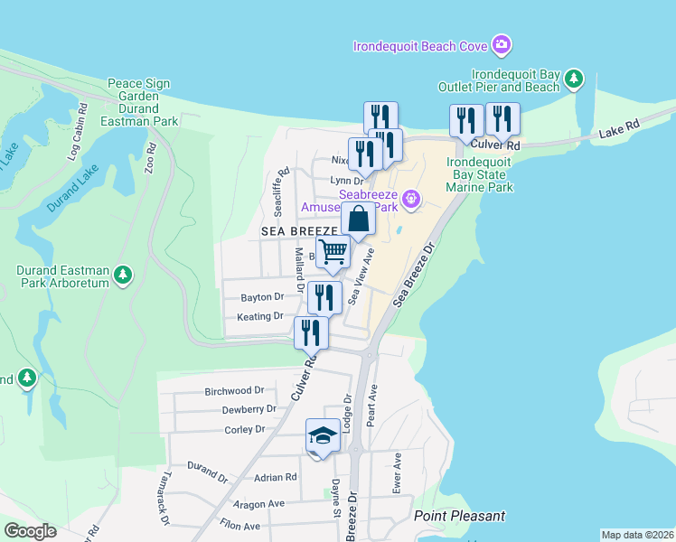map of restaurants, bars, coffee shops, grocery stores, and more near 4461 Culver Road in Rochester