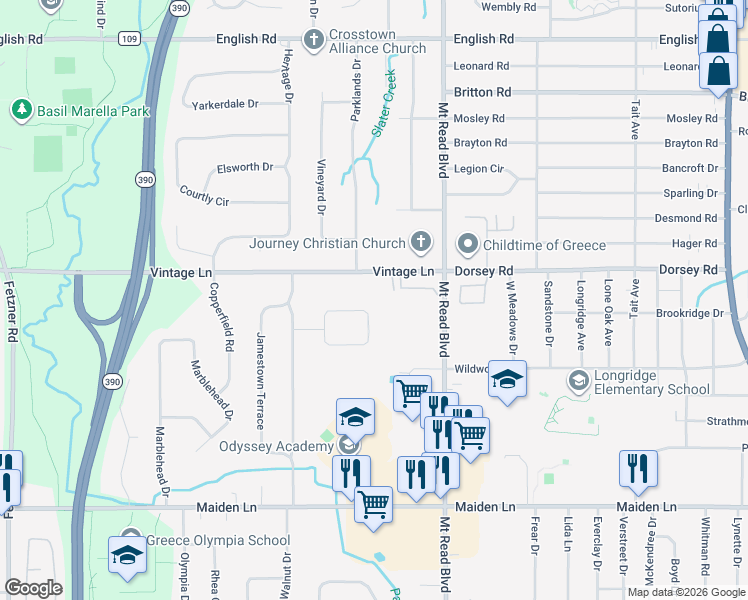 map of restaurants, bars, coffee shops, grocery stores, and more near 177 Heritage Circle in Rochester