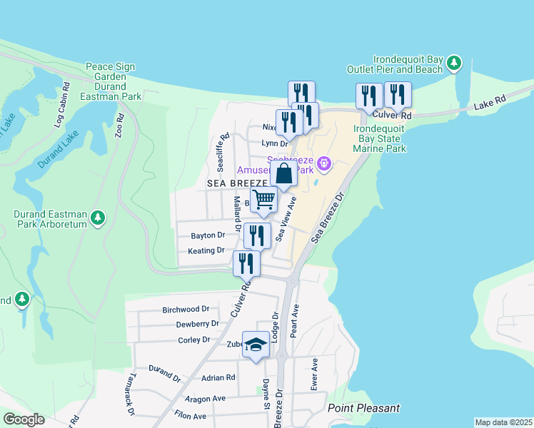 map of restaurants, bars, coffee shops, grocery stores, and more near 4461 Culver Road in Irondequoit