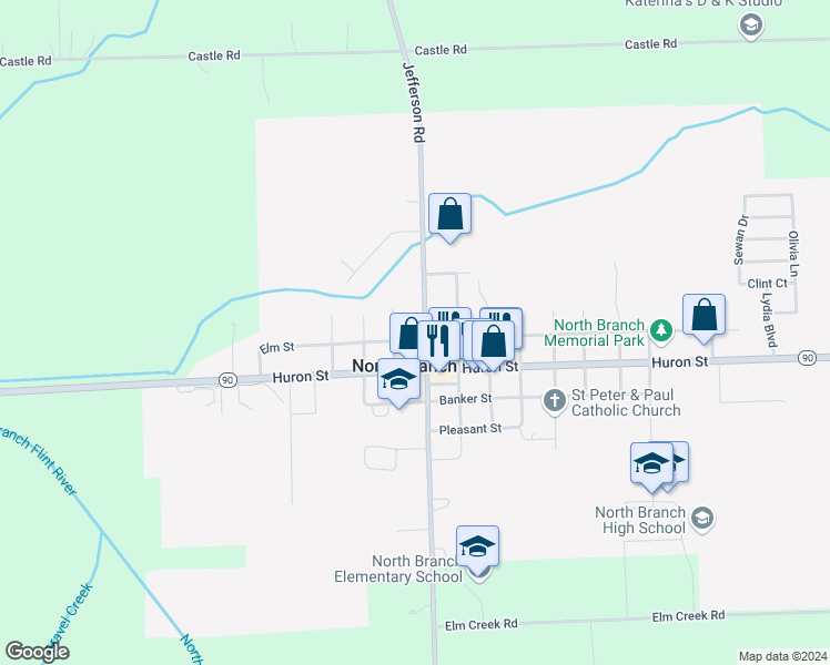 map of restaurants, bars, coffee shops, grocery stores, and more near in North Branch