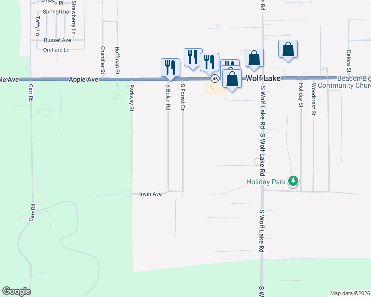 map of restaurants, bars, coffee shops, grocery stores, and more near 1238 South Forest Drive in Muskegon