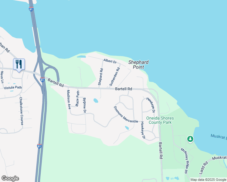 map of restaurants, bars, coffee shops, grocery stores, and more near 5794 Bartell Road in Brewerton