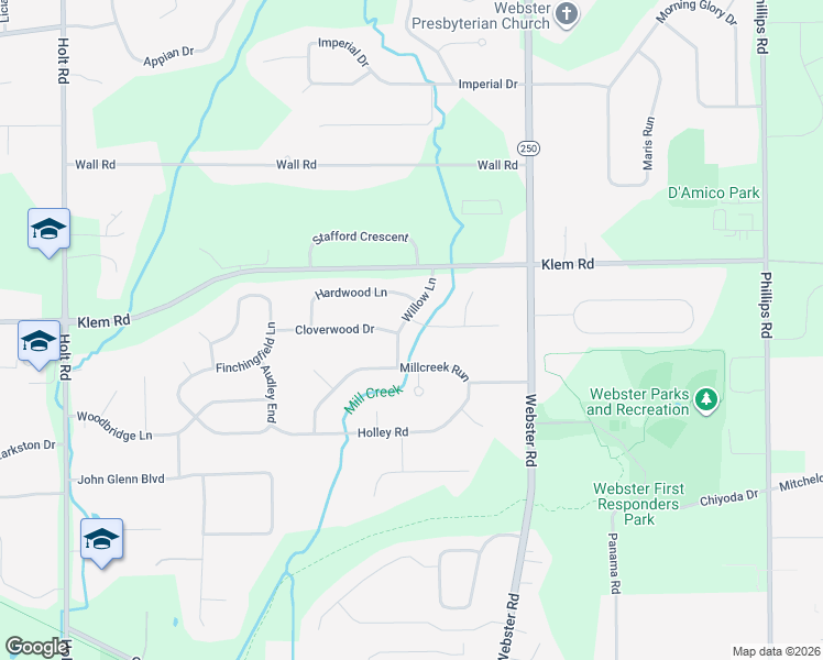 map of restaurants, bars, coffee shops, grocery stores, and more near 668 Willow Lane in Webster