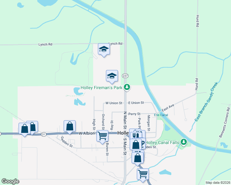 map of restaurants, bars, coffee shops, grocery stores, and more near 3800 North Main Street Road in Holley