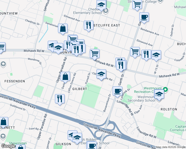 map of restaurants, bars, coffee shops, grocery stores, and more near 35 Ferrino Court in Hamilton