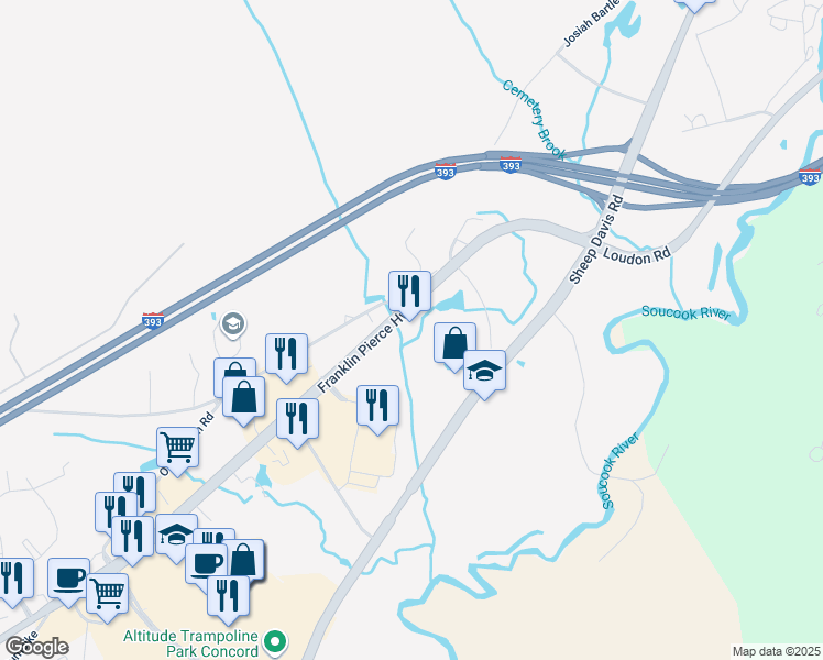 map of restaurants, bars, coffee shops, grocery stores, and more near 374 Loudon Road in Concord