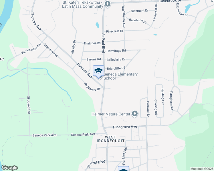 map of restaurants, bars, coffee shops, grocery stores, and more near 4066 Saint Paul Boulevard in Irondequoit
