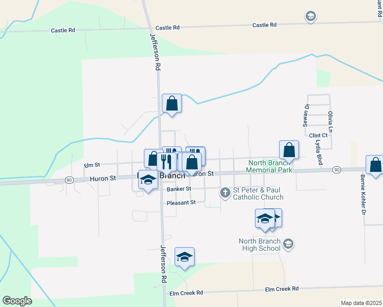 map of restaurants, bars, coffee shops, grocery stores, and more near 6780 Lincoln Street in North Branch