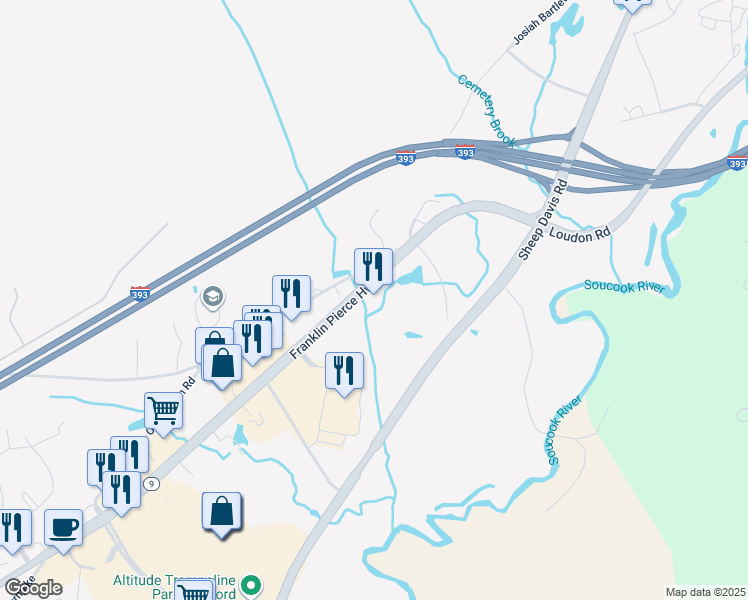 map of restaurants, bars, coffee shops, grocery stores, and more near 374 Loudon Road in Concord