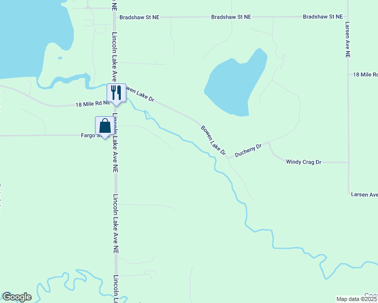 map of restaurants, bars, coffee shops, grocery stores, and more near 13015 Riverview Drive in Gowen