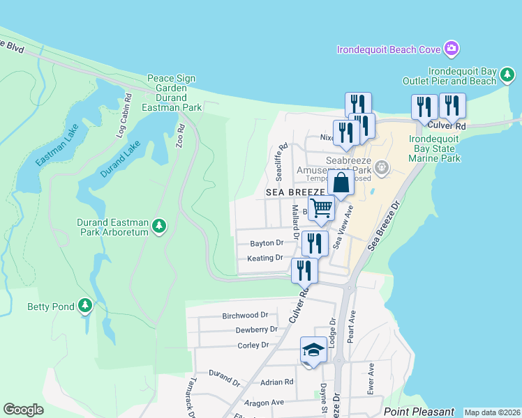 map of restaurants, bars, coffee shops, grocery stores, and more near 64 Pinehill Drive in Rochester