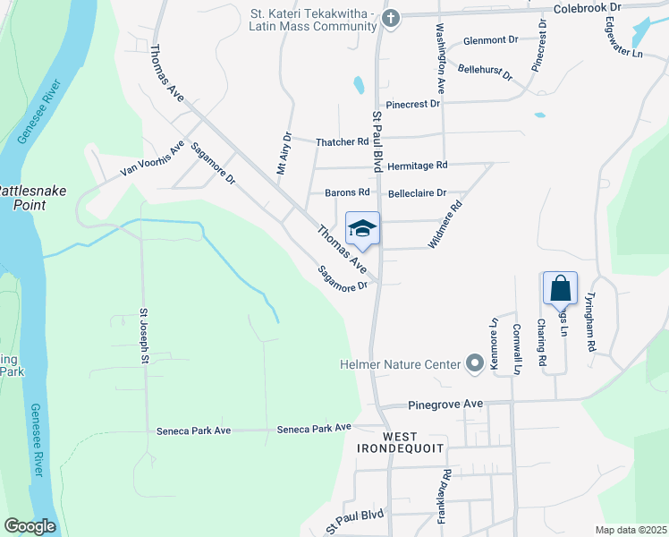 map of restaurants, bars, coffee shops, grocery stores, and more near 74 Thomas Avenue in Rochester